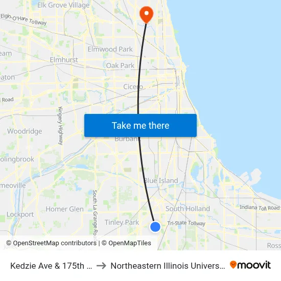 Kedzie Ave & 175th St to Northeastern Illinois University map