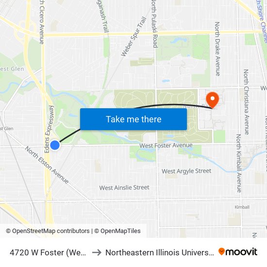 4720 W Foster (West) to Northeastern Illinois University map