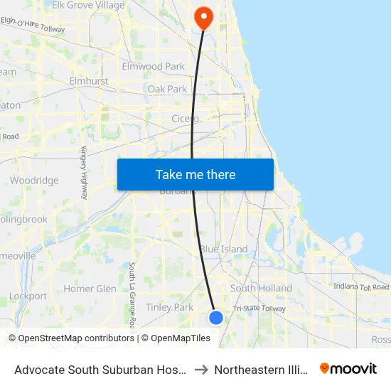 Advocate South Suburban Hospital (S)(17800 Kedzie) to Northeastern Illinois University map