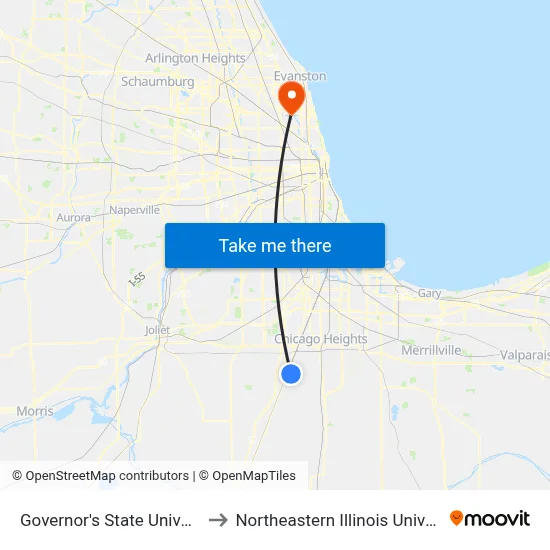 Governor's State University to Northeastern Illinois University map