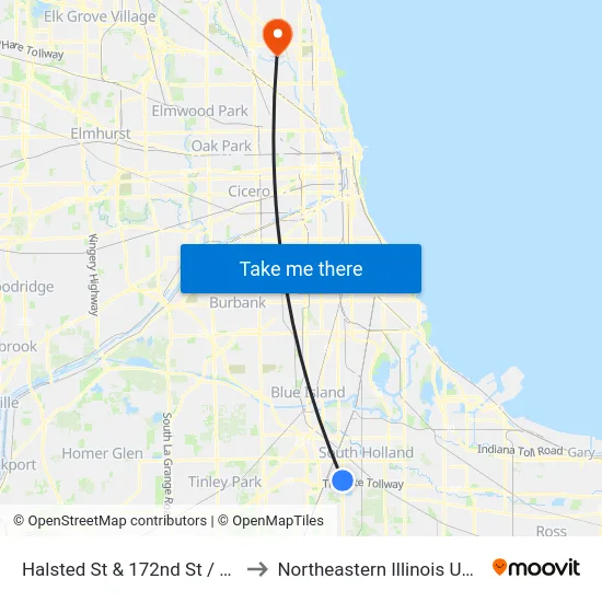 Halsted St & 172nd St / 171st St to Northeastern Illinois University map
