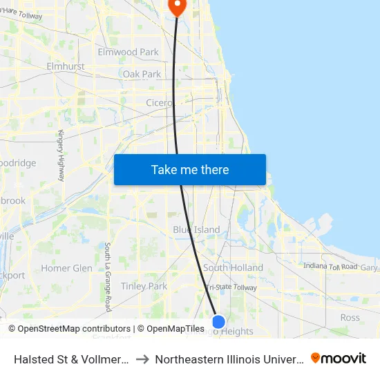 Halsted St & Vollmer Rd to Northeastern Illinois University map