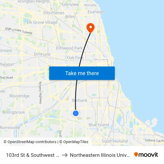 103rd St & Southwest Hwy to Northeastern Illinois University map