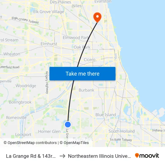 La Grange Rd & 143rd St to Northeastern Illinois University map