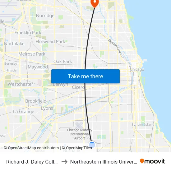Richard J. Daley College to Northeastern Illinois University map