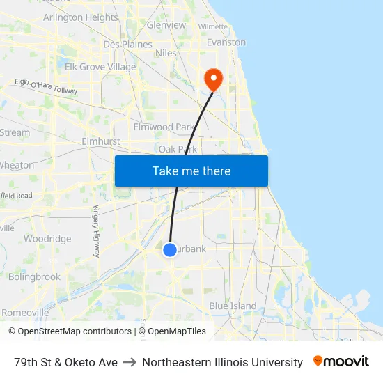 79th St & Oketo Ave to Northeastern Illinois University map
