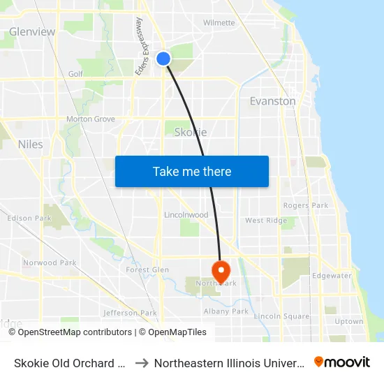 Skokie Old Orchard Rd. to Northeastern Illinois University map