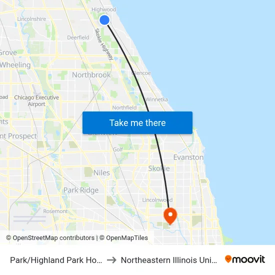 Park/Highland Park Hospital to Northeastern Illinois University map