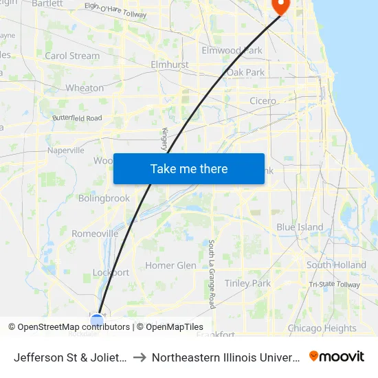 Jefferson St & Joliet St to Northeastern Illinois University map