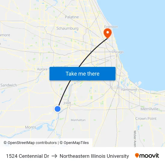 1524 Centennial Dr to Northeastern Illinois University map