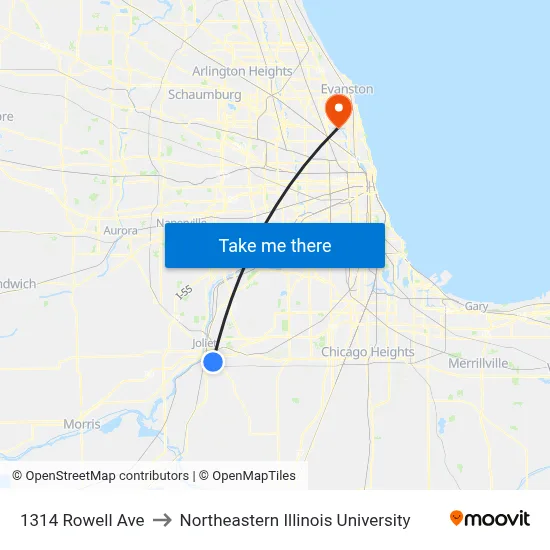 1314 Rowell Ave to Northeastern Illinois University map