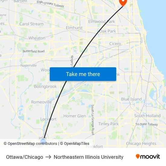 Ottawa/Chicago to Northeastern Illinois University map