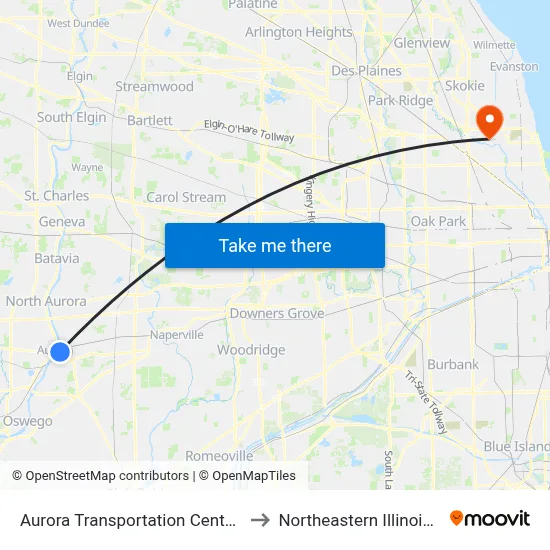 Aurora Transportation Center - Bus Stop A to Northeastern Illinois University map
