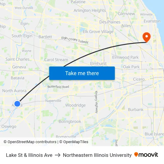 Lake St & Illinois Ave to Northeastern Illinois University map