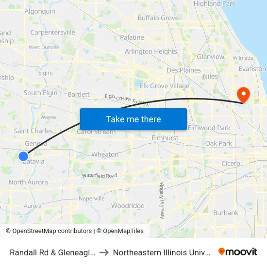 Randall Rd & Gleneagle Dr to Northeastern Illinois University map