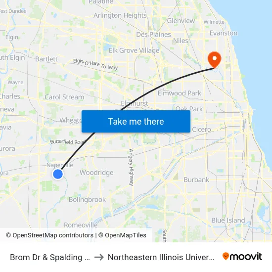 Brom Dr & Spalding Dr to Northeastern Illinois University map