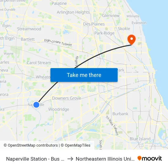 Naperville Station - Bus Stop A to Northeastern Illinois University map