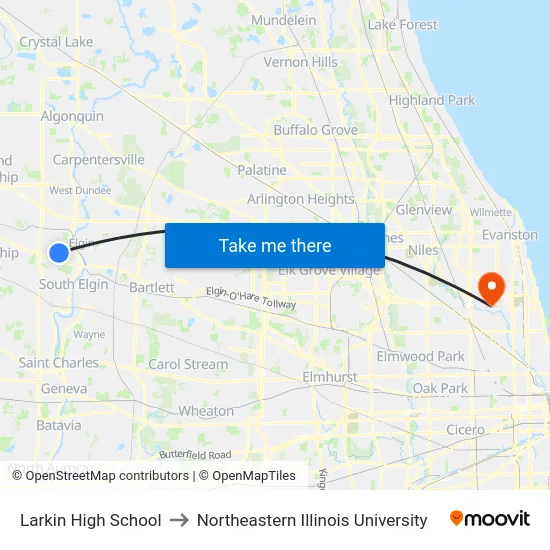Larkin High School to Northeastern Illinois University map