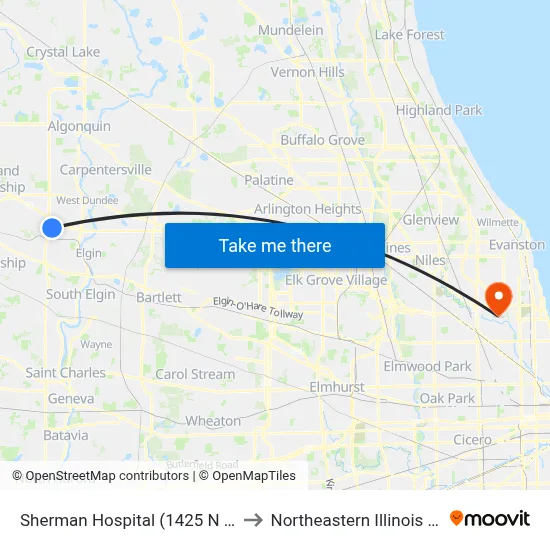 Sherman Hospital (1425 N Randall Rd) to Northeastern Illinois University map