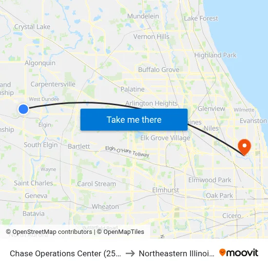 Chase Operations Center (2500 Westfield Dr) to Northeastern Illinois University map