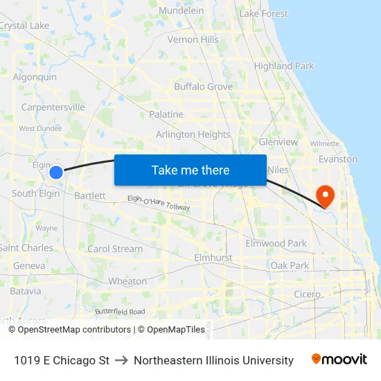 1019 E Chicago St to Northeastern Illinois University map