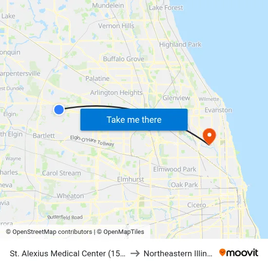 St. Alexius Medical Center (1555 N Barrington Rd) to Northeastern Illinois University map