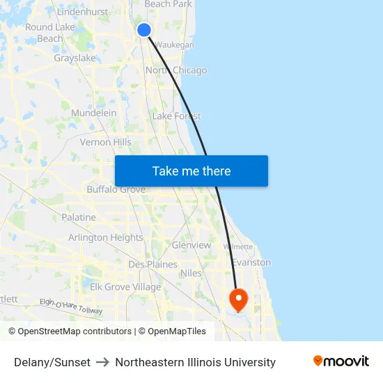 Delany/Sunset to Northeastern Illinois University map