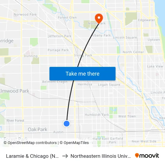 Laramie & Chicago (North) to Northeastern Illinois University map