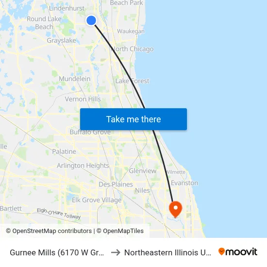 Gurnee Mills (6170 W Grand Ave) to Northeastern Illinois University map