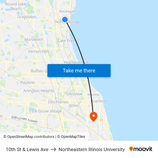 10th St & Lewis Ave to Northeastern Illinois University map