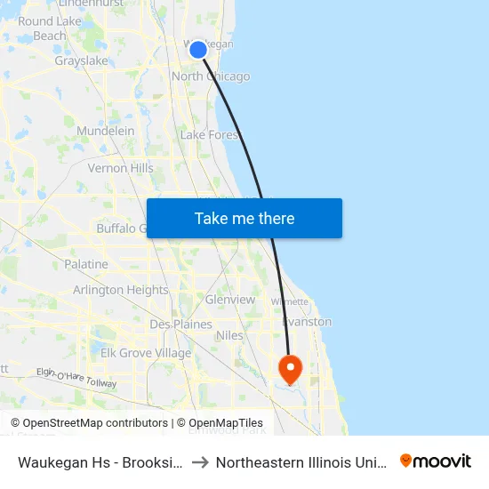 Waukegan Hs - Brookside #1 to Northeastern Illinois University map