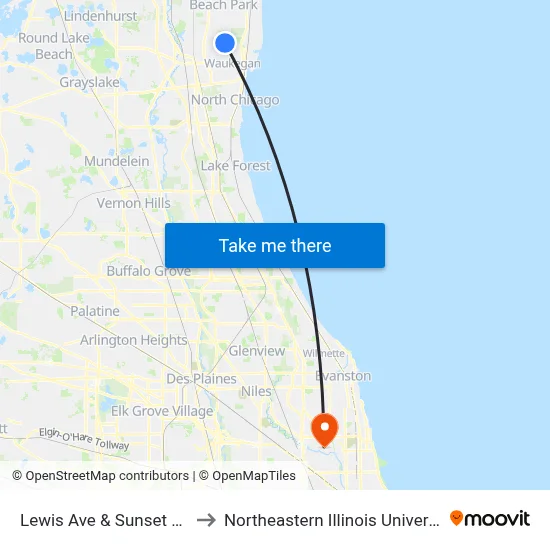Lewis Ave & Sunset Ave to Northeastern Illinois University map