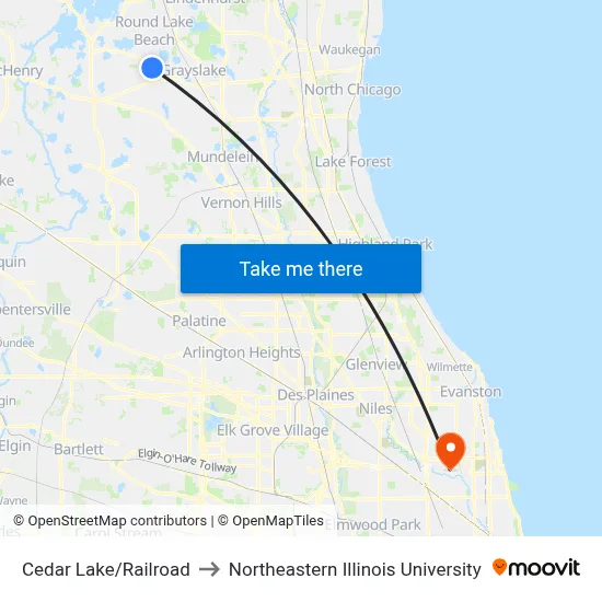 Cedar Lake/Railroad to Northeastern Illinois University map