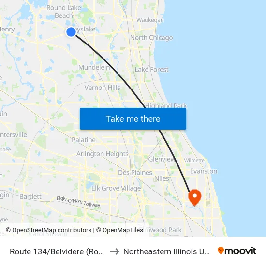 Route 134/Belvidere (Route 120) to Northeastern Illinois University map