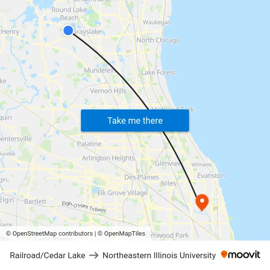 Railroad/Cedar Lake to Northeastern Illinois University map