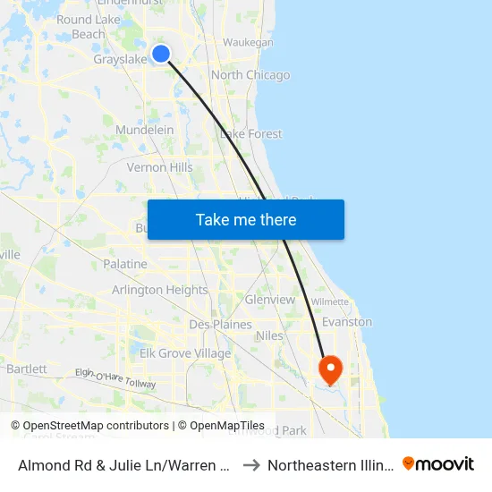 Almond Rd & Julie Ln/Warren Township High School to Northeastern Illinois University map