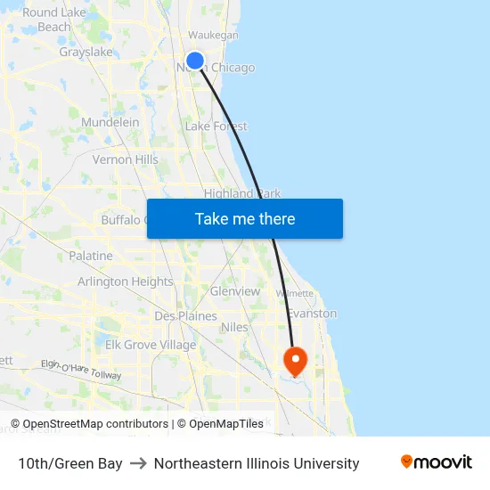 10th/Green Bay to Northeastern Illinois University map