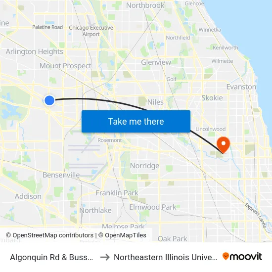 Algonquin Rd & Busse Rd to Northeastern Illinois University map