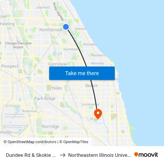 Dundee Rd & Skokie Blvd to Northeastern Illinois University map