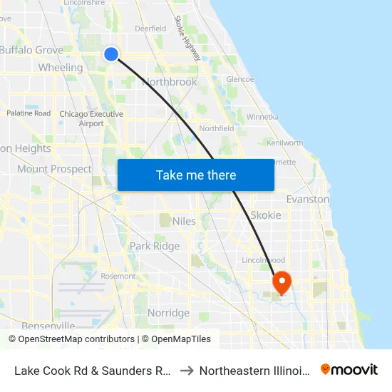 Lake Cook Rd & Saunders Rd / Sanders Rd to Northeastern Illinois University map