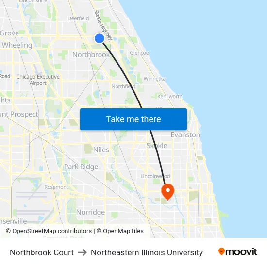 Northbrook Court to Northeastern Illinois University map