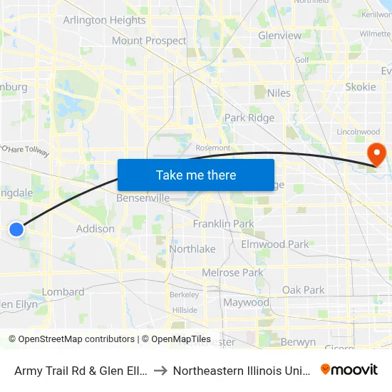 Army Trail Rd & Glen Ellyn Rd to Northeastern Illinois University map