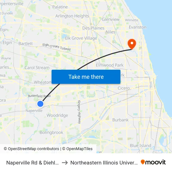 Naperville Rd & Diehl Rd to Northeastern Illinois University map