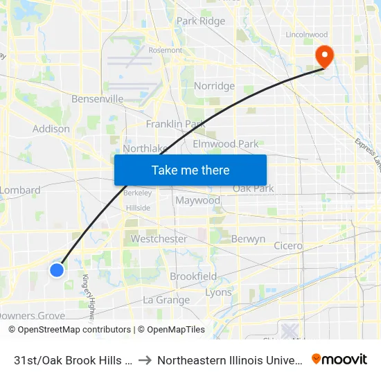 31st/Oak Brook Hills Rd. to Northeastern Illinois University map
