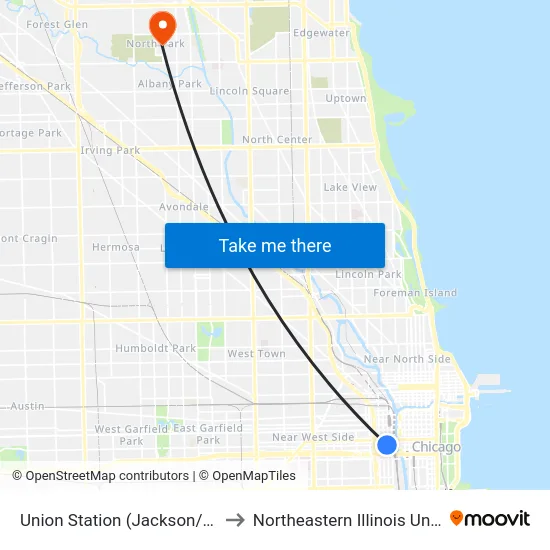 Union Station (Jackson/Clinton) to Northeastern Illinois University map