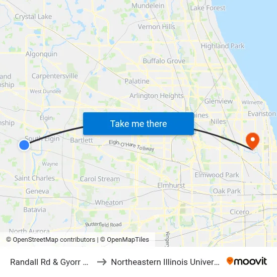 Randall Rd & Gyorr Ave to Northeastern Illinois University map