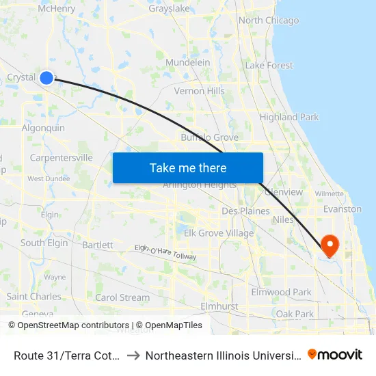 Route 31/Terra Cotta to Northeastern Illinois University map
