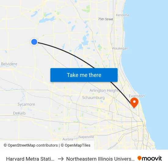 Harvard Metra Station to Northeastern Illinois University map