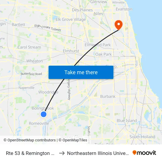 Rte 53 & Remington Blvd to Northeastern Illinois University map