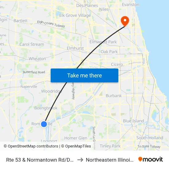 Rte 53 & Normantown Rd/Devonwood Ave to Northeastern Illinois University map
